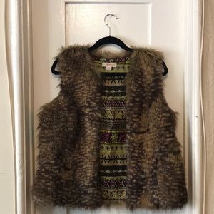 Faux Fur Vest with Patterned Inner Lining